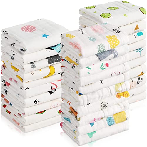 30 Pieces Muslin Baby Towels Baby Washcloths for Newborn Soft Absorbent Muslin Burp Cloths Wash Clothes for Baby Face Towels for Newborn Toddler Boy Girl with Sensitive Skin Shower Gift Baby Registry