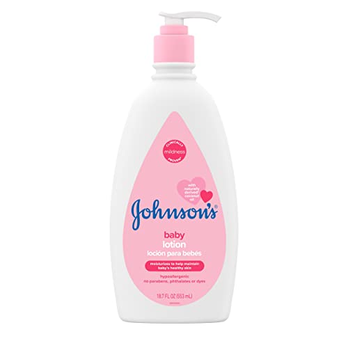 Johnson’s Moisturizing Mild Pink Baby Lotion with Coconut Oil for Delicate Baby Skin, Paraben-, Phthalate-& Dye-Free, Hypoallergenic & Dermatologist-Tested, Baby Skin Care, 18.7 Fl. Oz