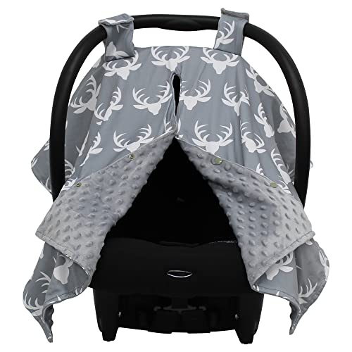 Dear Baby Gear Antler on Gray, Gray Minky Baby Car Seat Canopy – Snap Opening – Double Layered Lightweight Carseat Covers – Carseat Canopy, Infant Car Seat Cover – Carseat Cover Girls & Boys 40×30 in