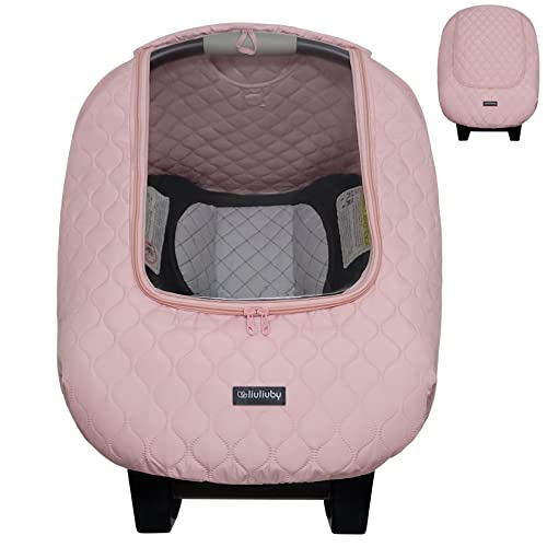 liuliuby Baby Car Seat Weather Shield – Warm Quilted Winter Cover with Clear Window for Infant Carseat – Keeps Babies & Newborn Protected in Cold – Car Seat Cover for Boys & Girls (Pink)