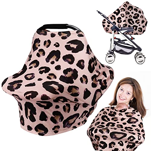 Stretchy Baby Car Seat Cover Baby Car Seat Canopy Nursing Cover Carseat Canopy for Babies Breastfeeding and Car Seat Multi Use Shopping Cart High Chair Cover (Leopard Style)