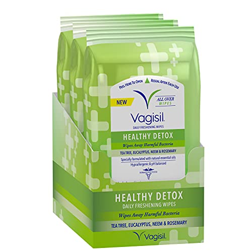 Vagisil Healthy Detox Wipes, for All Over Cleaning, Formulated with Essential Oils, 20 Wipes in a Re-Sealable Pouch (Pack of 3)