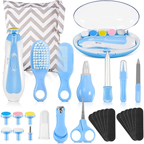 30-in-1 Baby Healthcare and Grooming Kit Baby Electric Nail Trimmer Set Baby Nursery Health Care Kit for Infant Newborn Toddler Kids Boys Girls Haircut Tool Nail Clipper Comb Nasal Aspirator (Blue)