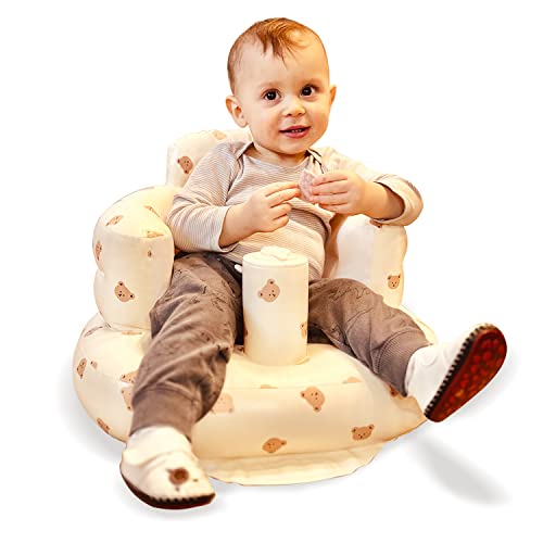 Mink Baby Inflatable Seat for Babies 3-36 Months, Built in Air Pump Infant Back Support Sofa, Infant Support Seat Toddler Chair for Sitting Up, Baby Shower Chair Floor Seater Gifts (Bear Head)