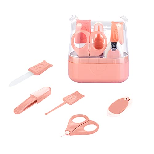 Fantasyday 5pcs Healthcare and Nursery Healthcare and Grooming Kit, Including, Comb, Scissors, Nail Clippers Nail File, Tweezers, Luminous Ear Wax Scoop, Baby Gift for New Mom-Baby Pink