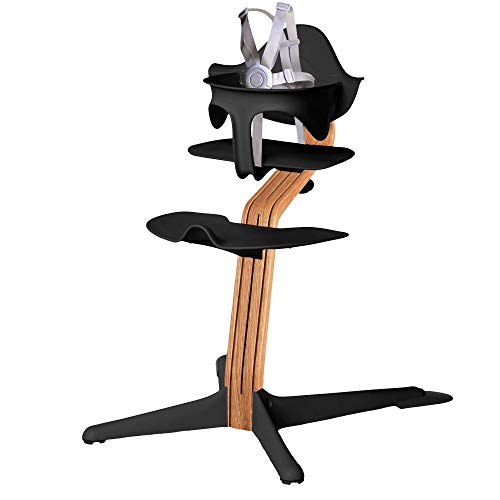 Nomi High Chair, Black – Premium Natural Oak Wood, Modern Scandinavian Design with a Strong Wooden Stem, Baby through Teenager and Beyond with Seamless Adjustability, Award Winning Highchair