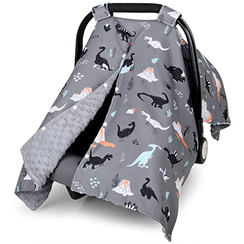 Rquite Car Seat Covers for Babies, Carseat Cover Winter Baby, Baby Carrier Cover Car Seat Canopy, Warm Minky Carseat Canopies Boys Girls Newborn, Nursing Cover Shower Gifts