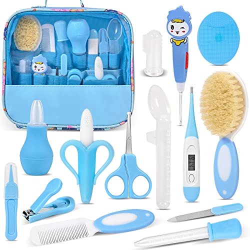 Baby Healthcare and Grooming Kit,Safety First Baby Kit,Infant Grooming Kit,Baby Medical Kit for Newborn Boys Girls(14 in 1 Blue)