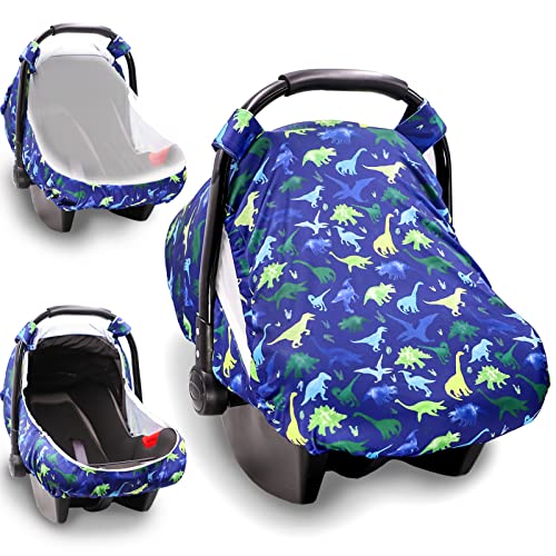 Car Seat Cover for Babies, Cozy Sun & Warm Cover, Privacy Carseat Canopy Protect Boys Girls, Breathable Comfortable,Dinosaur