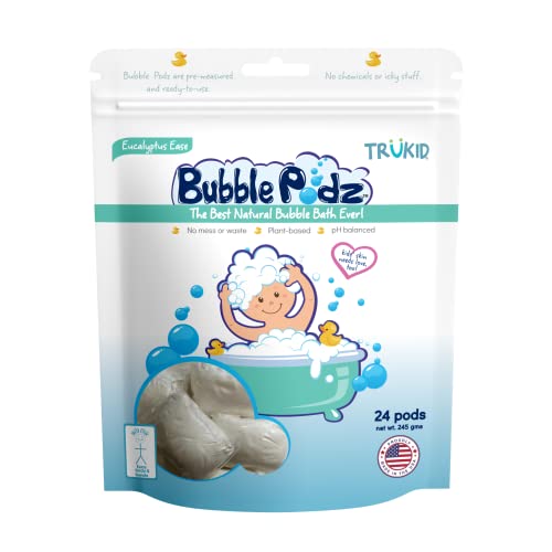 TruKid Bubble Podz Bubble Bath for Baby & Kids, Gentle Refreshing Bath Bomb for Sensitive Skin, pH Balance 7 for Eye Sensitivity, Natural Moisturizers and Ingredients, Eucalyptus