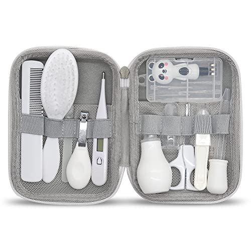Baby Grooming Kit, 11 in 1 Portable Baby Safety Care Set with 01 Hair Brush Comb Nail Clipper Nasal Aspirator etc for Nursery Newborn Infant Girl Boys Keep Clean(White)