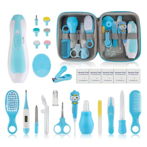 Baby Healthcare and Grooming Kit,27 pcs Baby Safety Care Set,Baby Electric Nail Trimmer Set Newborn Nursery Health Care Set for Newborn Infant Toddlers Baby Boys Girls Kids Haircut Tools (Blue）