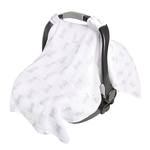 aden + anais Essentials Car Seat Canopy Cover, 100% Cotton Muslin, Lightweight and Breathable, Safari Babes- Elephant