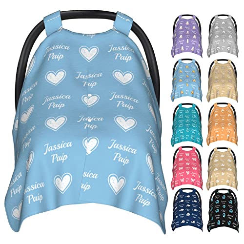 Personalized Baby Car Seat Cover Canopy with Name & Icon for Girls Boys Custom Baby Carrier Covers