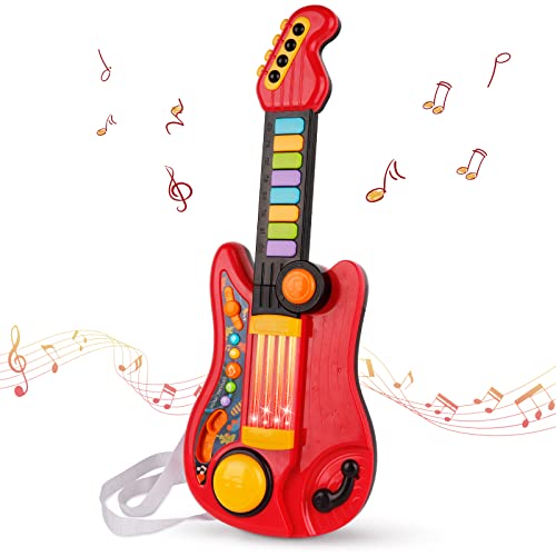 TWFRIC Kids Guitar 2 in 1 Musical Instruments for Kids Piano Toddler Toy Guitar with Strap Electric Guitar for Kids Music Toys for 3 4 5 Year Old Boys Girls Birthday (Red)