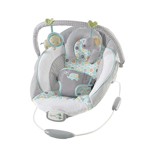 Ingenuity Soothing Baby Bouncer Infant Seat, Sounds & Vibrations, 0-6 Months Up to 20 lbs – Morrison Elephant/Lion (Gray/Blue)