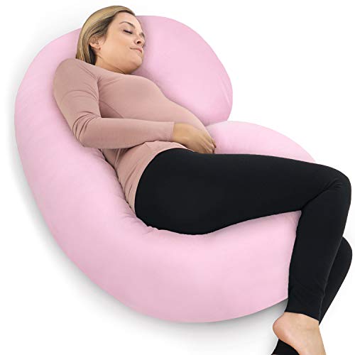 Pharmedoc The CeeCee Pillow Pregnancy Pillows C-Shape Full Body Pillow and Maternity Support (Light Pink Jersey Cover)- Support for Back, Hips, Legs, Belly a Must Have for Pregnant Women