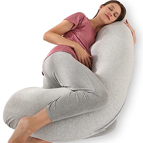 Elover Pregnancy Pillows for Side Sleeping Maternity Body Pillow for Pregnancy, Soft Pregnancy Pillow with Velvet Cover for Head Neck Belly Support (LightGray, Jersey)