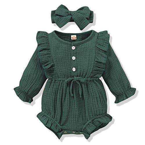 Renotemy Infant Baby Rompers Girl Cotton Linen Romper Long Sleeve Jumpsuits One-Piece Bodysuit Baby Girl Clothes 3-6 Months