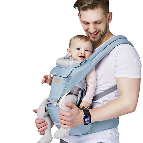 Baby – Carrier, 6-in-1 Baby Carrier with Waist Stool-, FRUITEAM Baby Carrier with Hip Seat for Breastfeeding, One Size Fits All – Adapt to Newborn, Infant & Toddler (Blue)