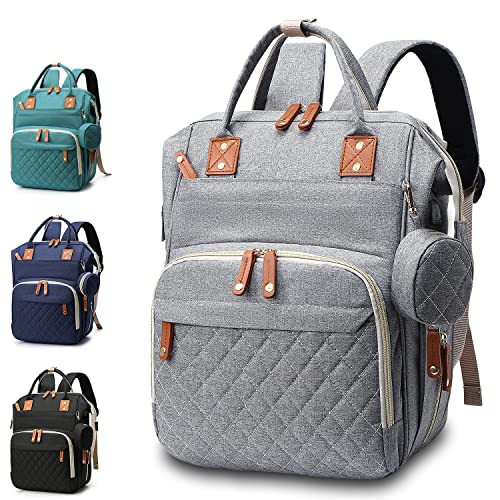 Diaper Bag Backpack Baby Bag, Baby Girl Boy Diaper Bag for Dad Mom with 16 Pockets, Pad, Pacifier Case, Unisex Large Diaper Bag for Travel (Grey)