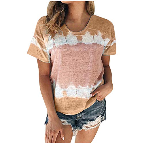 Aniywn Plus Size T-Shirt,Women Summer Casual O-Neck Short Sleeve Printing Patchwork Tunic Tops Basic Shirts Khaki