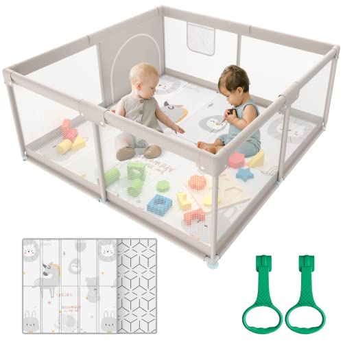 ZEEBABA Baby Playpen with Mat, 47x47inch Playpen, Playpen for Babies and Toddlers, Small Baby Play Pens, Large Playpen for Toddler, Play Yard for Infants with 47″ Play Mat, Playard with Gate