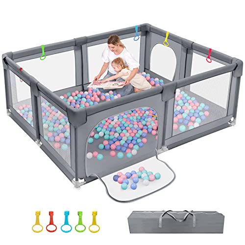 Baby Playpen Portable Kids Safety Play Center Yard Home Indoor Fence Anti-Fall Play Pen, Playpens for Babies, Extra Large Playard, Anti-Fall Playpen (Deep Grey)
