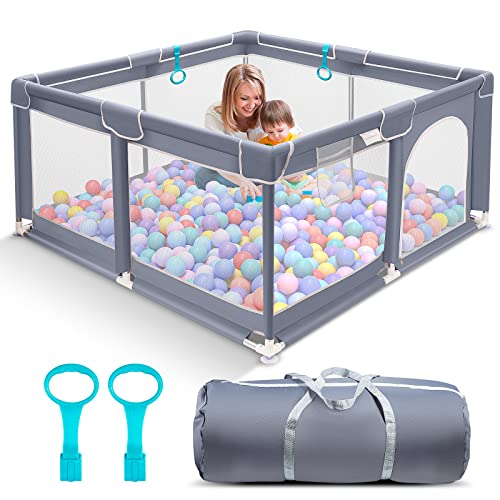 Baby Playpen for Toddler, Large Playard, Play Pens for Babies and Toddlers, Indoor & Outdoor Kids Activity Center, Sturdy Safety Play Yard with Soft Breathable Mesh(Gray,50”×50”)