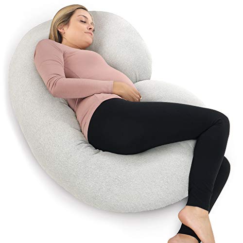 Pharmedoc The CeeCee Pillow Pregnancy Pillows C-Shape Full Body Pillow and Maternity Support (Light Grey Jersey Cover)- Support for Back, Hips, Legs, Belly a Must Have for Pregnant Women