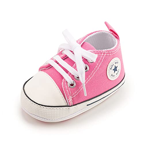 UARO Baby Boys Girls Star High Top Sneaker Soft Anti-Slip Sole Newborn Infant First Walkers Canvas Denim Shoes (6-12 Months Infant, A-Pink_Robber Soul, 6_Months)