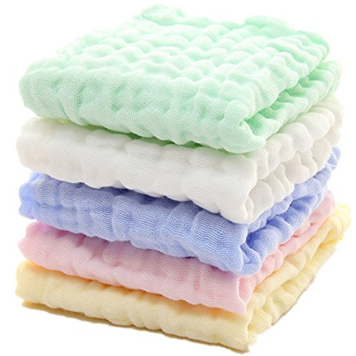 MUKIN Baby Muslin Washcloths – Natural Muslin Cotton Baby Wipes – Soft Newborn Baby Face Towel and Muslin Washcloth for Sensitive Skin- Baby Registry as Shower, 5 Pack 12×12 inches