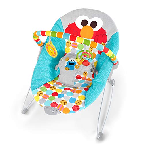 Bright Starts Sesame Street Baby Bouncer Soothing Vibrations Infant Seat – I Spot Elmo! with Cookie Monster and Big Bird – Removable Toy Bar, 0-6 Months Up to 20 lbs