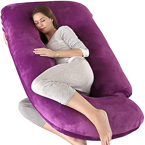 Elover Pregnancy Must Haves Pregnancy Pillow U-Shaped Full Body Maternity Support Pillow for Pregnant Women with Washable Velvet Cover Size 57″ (Dark Purple,Velvet)