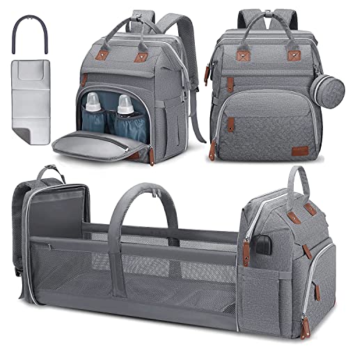 Diaper Bag Backpack,Baby Diaper Bags, Baby Shower Gifts, Multifunctional Travel Diaper Waterproof Backpack for Baby Boy & Girls, with Portable Diaper Pad,Grey