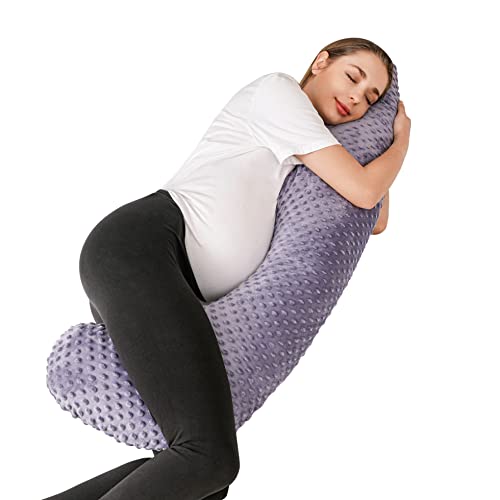 J Shaped Pregnancy Pillows – Soft and Comfortable Pregnancy Body Pillow for Side Sleeping, Durable and Stretchy Maternity Pillow Suitable for Head, Neck and Abdominal Support