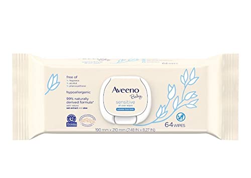 Aveeno Baby Sensitive All Over Wipes with Aloe & Natural Oat Extract for Face, Bottom, Hands & Body, pH-Balanced, Hypoallergenic, Fragrance-, Phenoxyethanol- & Alcohol-Free, 64 ct (Pack of 3)