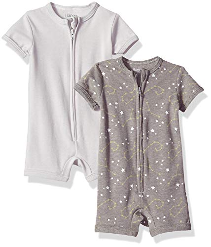 Hanes Baby, Ultimate Zippin Short Sleeve Romper for Boys & Girls, 2-Pack, Dark Grey Stripe, 12-18 Months