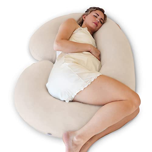 Pharmedoc The CeeCee Pillow Pregnancy Pillows C-Shape Full Body Pillow and Maternity Support (Natural – Organic Cotton Cover)- Support for Back, Hips, Legs, Belly a Must Have for Pregnant Women