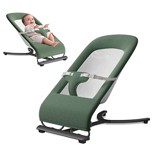 KIDSVIEW Bouncer for Babies, Baby Bouncer 0-6 Months, Baby Bouncers for Infants with Adjustable Height Positions with Overhead Pillow and Calming Bounce (Green)