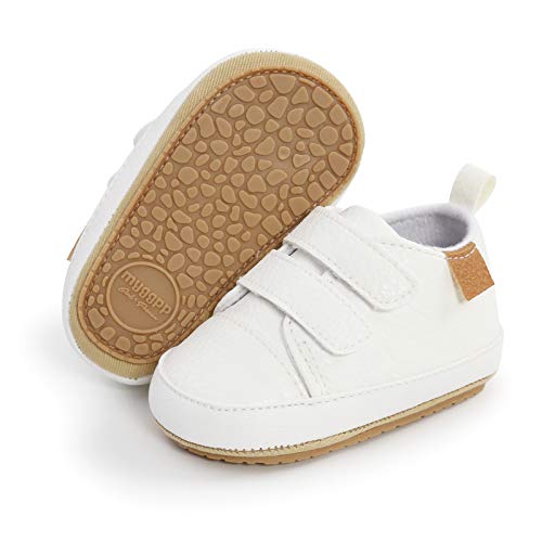 RVROVIC Baby Boys Girls Anti-Slip Sneakers Soft Ankle Boots Toddler First Walkers Newborn Crib Shoes(0-6 Months,5-White)