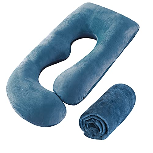 SLIGUY Pregnancy Pillow Cover G Shaped, 57-Inch Replacement Pillowcase, Used for Maternity Pillows, 100% Velvet, Double Zipper Stretch Fabric, Super Soft, Universal Type, (G Blue)