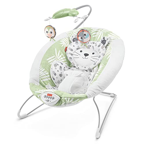 ​Fisher-Price Snow Leopard Deluxe Bouncer, Bouncing Baby seat with Soothing Music, Sounds, and Vibrations
