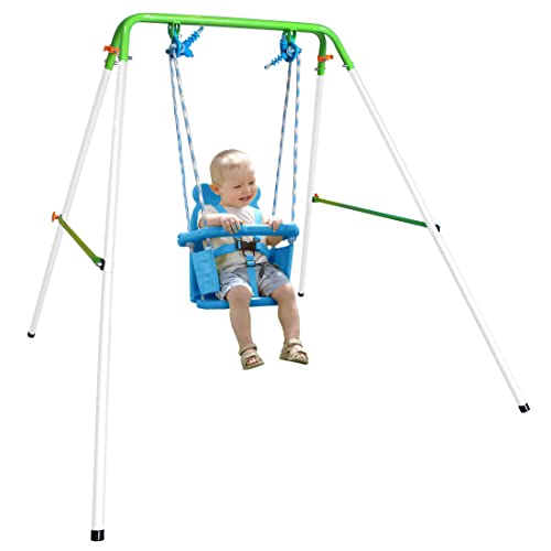 Sportspower My First Toddler Swing – Heavy-Duty Baby Indoor/Outdoor Swing Set with Safety Harness Blue