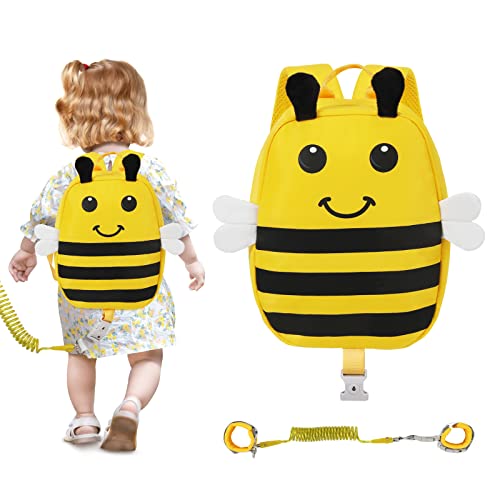 Zooawa Toddler Harness Backpack with Leash, 2 in 1 Cute Bee Kid Backpack with Anti Lost Wrist Link, Toddler Backpack Harness with Safety Leash for 1-4 Years Old Baby Boys Girls