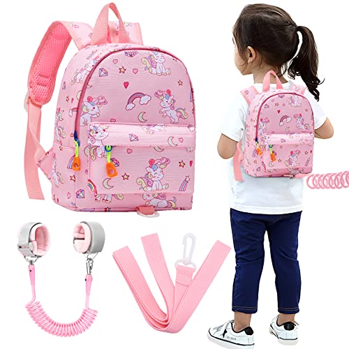 Accmor Toddler Harness Backpack Leash, Baby Unicorn Backpacks with Anti Lost Wrist Link, Cute Mini Child Harnesses Leashes for Walking, Keep Kids Close Back Pack Rope Tether Rein for Girls (Pink)