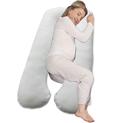 Rokiny Pregnancy Pillows, U-Shape Full Body Pillow and Maternity Pillow with Removable Cover – Support for Back, Hips, Legs, Belly for Pregnant Women Sleeping (White)