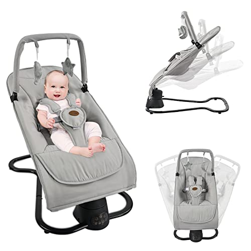 Baby Bouncers for Infants, Portable Swing for Baby, 3 Seat Positions, 5 Speed, 12 Lullabies, Remote Control, USB Plug-in Power, Indoor/Outside Baby Swing