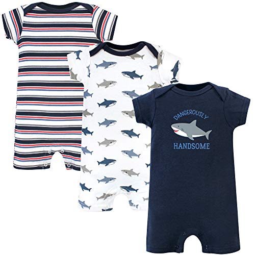 Hudson Baby Unisex Baby Cotton Rompers Shark, 6-9 Months