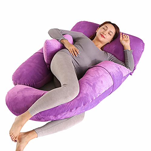 AJIAAIONE Pregnancy Pillow U-Shaped Pillow Full Body Pillow for Maternity Support Sleeping Pillow with Velour Cover (Purple)